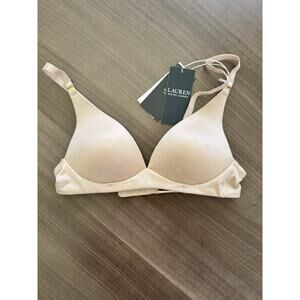 NWT Ralph Lauren Wireless T-Shirt Bra Beige Logo Wireless Padded Size 32A